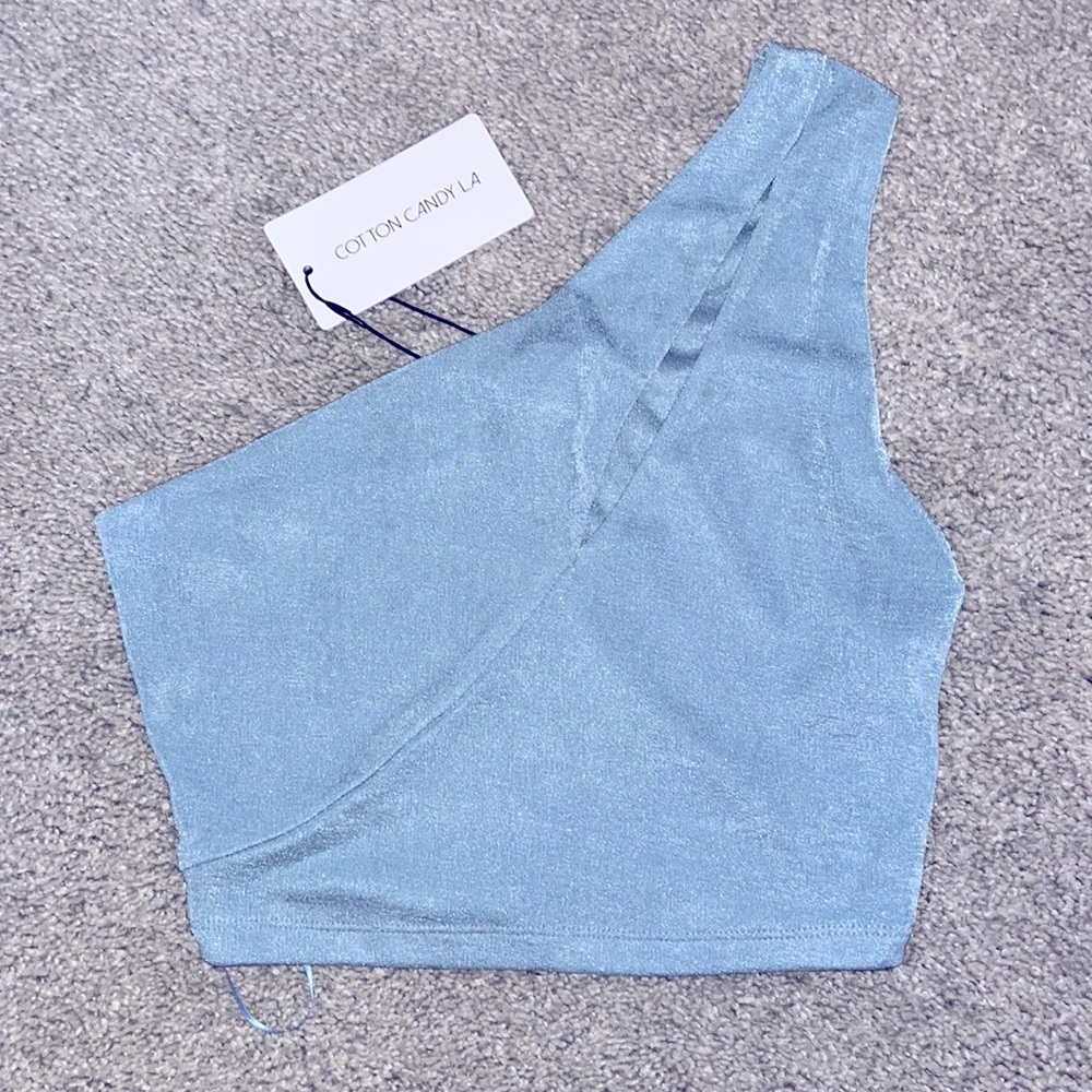 (BRAND NEW) ONE SHOULDER CUT-OUT CROPPED SHIMMER TOP